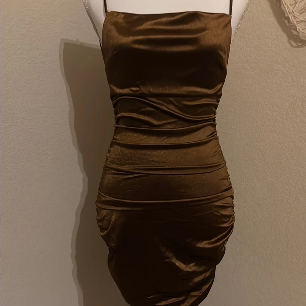 Elegant Brown Satin Dress - Picture 8 of 10